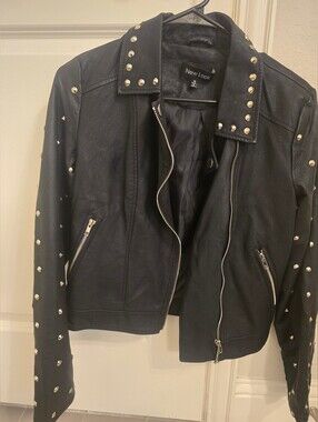 New Look Black Studded Faux Leather Biker Jacket with Silver Hardware